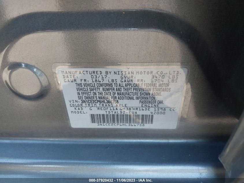 2017 NISSAN VERSA NOTE SV - 3N1CE2CP6HL366758