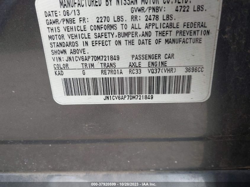 2013 INFINITI G37 SEDAN JOURNEY JN1CV6AP7DM721849