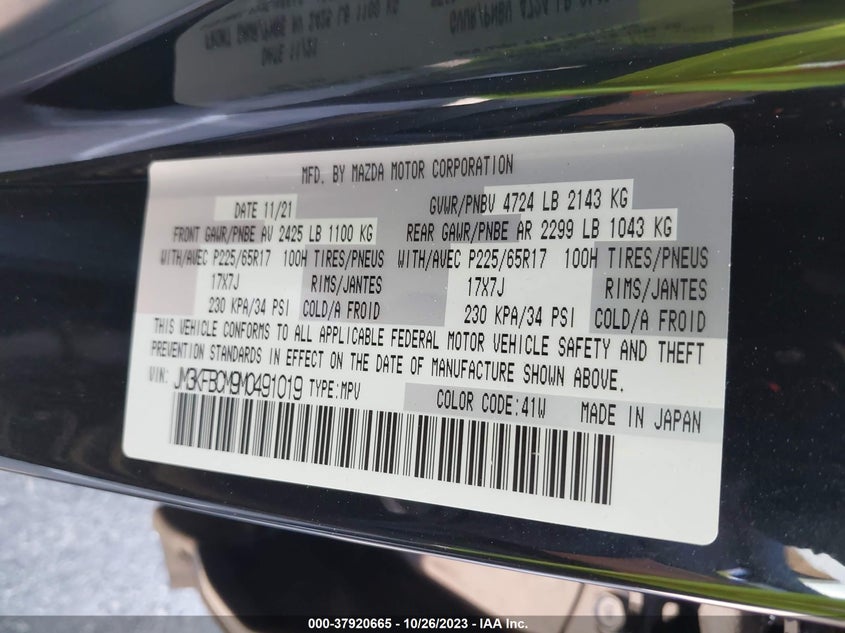 VIN JM3KFBCM9M0491019 2021 MAZDA CX-5 TOURING
