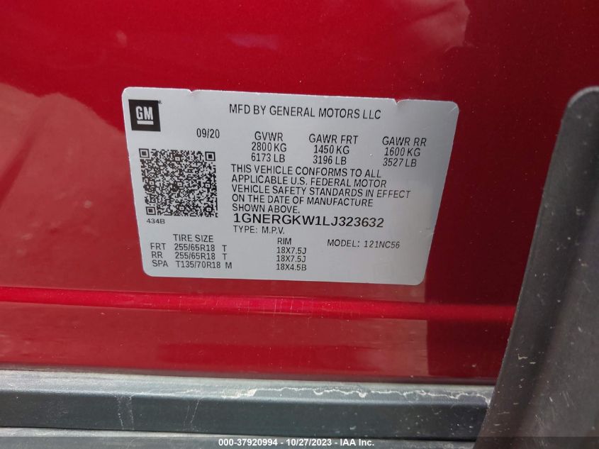 2020 CHEVROLET TRAVERSE LT - 1GNERGKW1LJ323632
