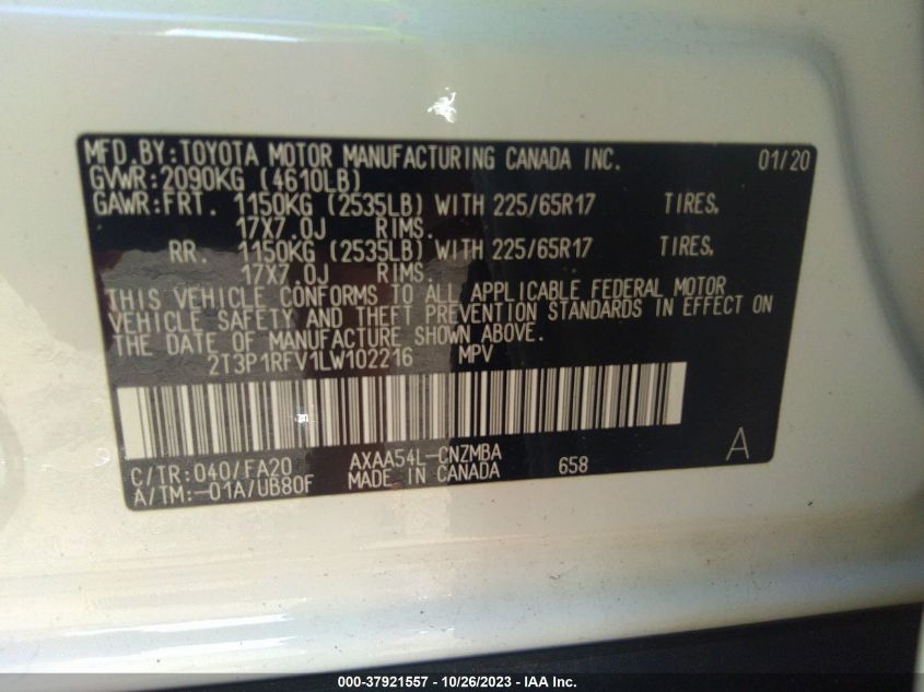 2020 TOYOTA RAV4 XLE - 2T3P1RFV1LW102216