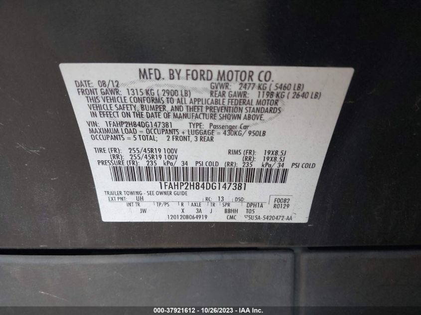 2013 FORD TAURUS SEL - 1FAHP2H84DG147381