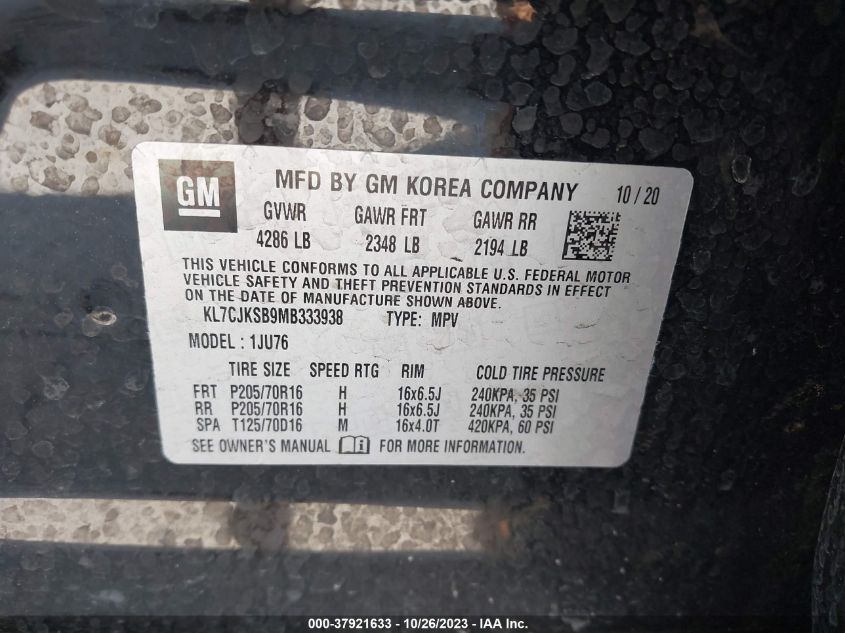 2021 CHEVROLET TRAX LS - KL7CJKSB9MB333938