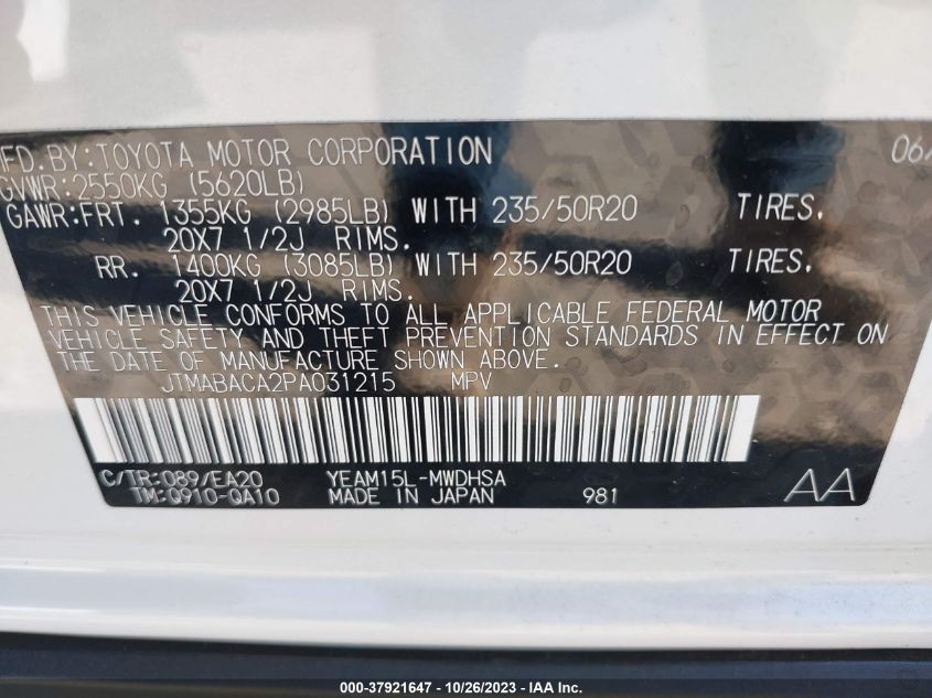 2023 TOYOTA BZ4X LIMITED JTMABACA2PA031215