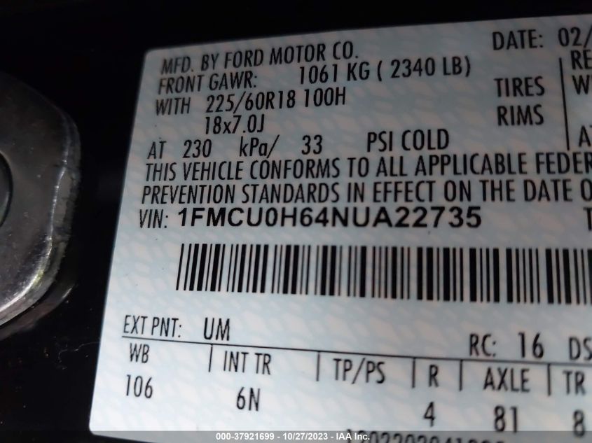 2022 FORD ESCAPE SEL - 1FMCU0H64NUA22735