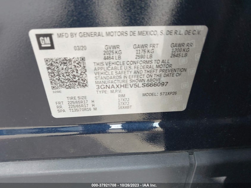 VIN 3GNAXHEV5LS666097 2020 CHEVROLET EQUINOX LS