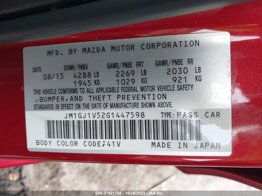 2016 MAZDA MAZDA6 I TOURING - JM1GJ1V52G1447598