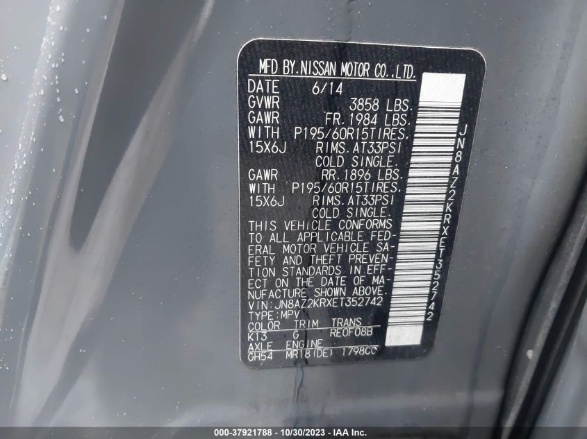 2014 NISSAN CUBE S - JN8AZ2KRXET352742