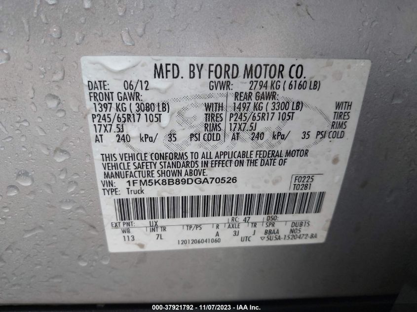 2013 FORD EXPLORER BASE - 1FM5K8B89DGA70526