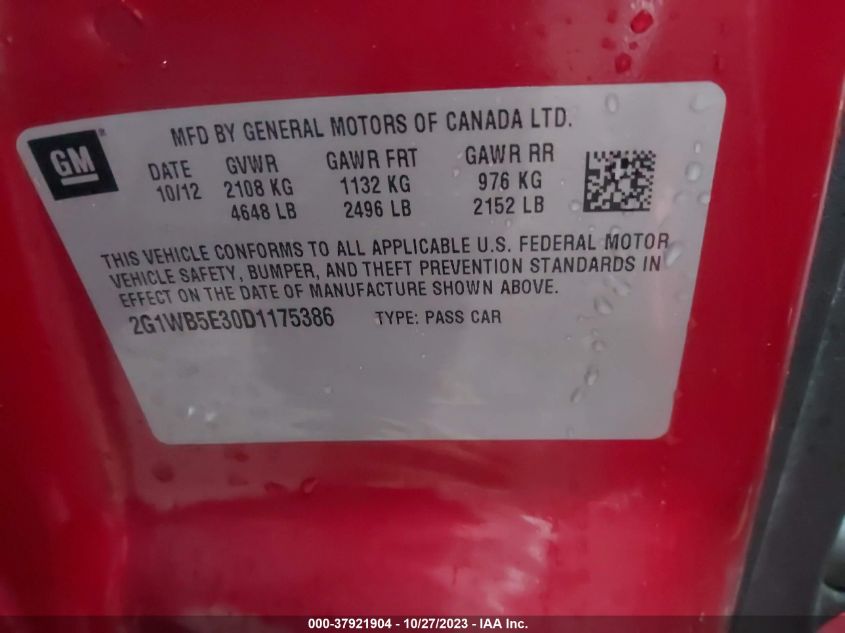 2013 CHEVROLET IMPALA LT - 2G1WB5E30D1175386