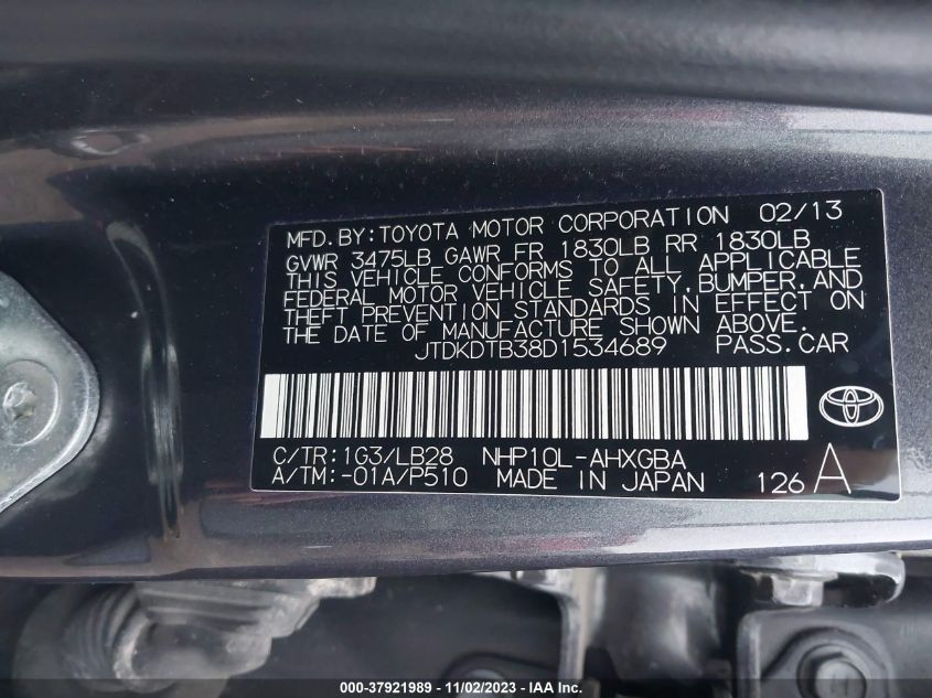 2013 TOYOTA PRIUS C ONE/TWO/THREE/FOUR - JTDKDTB38D1534689