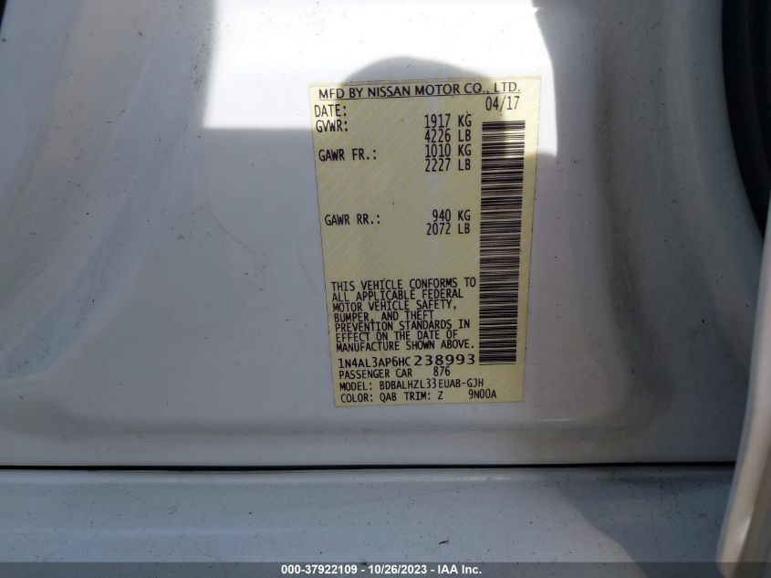 2017 NISSAN ALTIMA 2.5 SR - 1N4AL3AP6HC238993