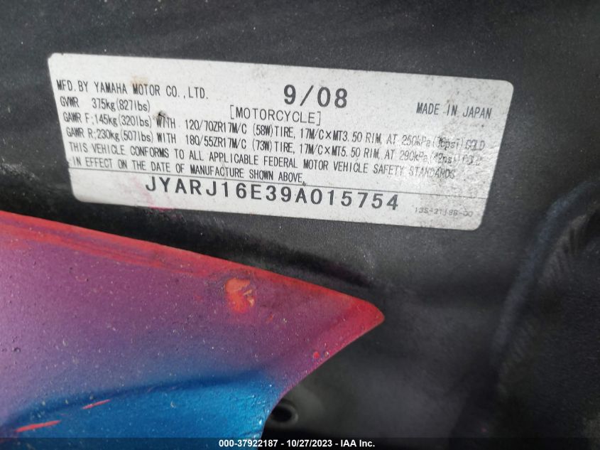 2009 YAMAHA YZFR6 - JYARJ16E39A015754
