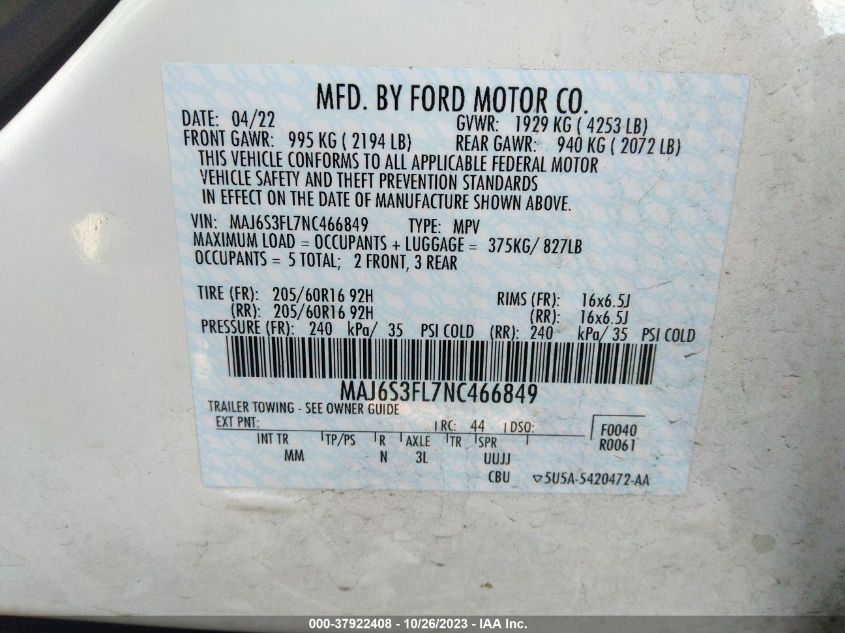 2022 FORD ECOSPORT S - MAJ6S3FL7NC466849