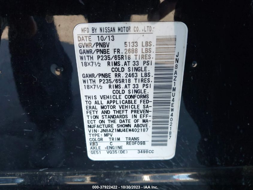 2014 NISSAN MURANO SL - JN8AZ1MU4EW402187