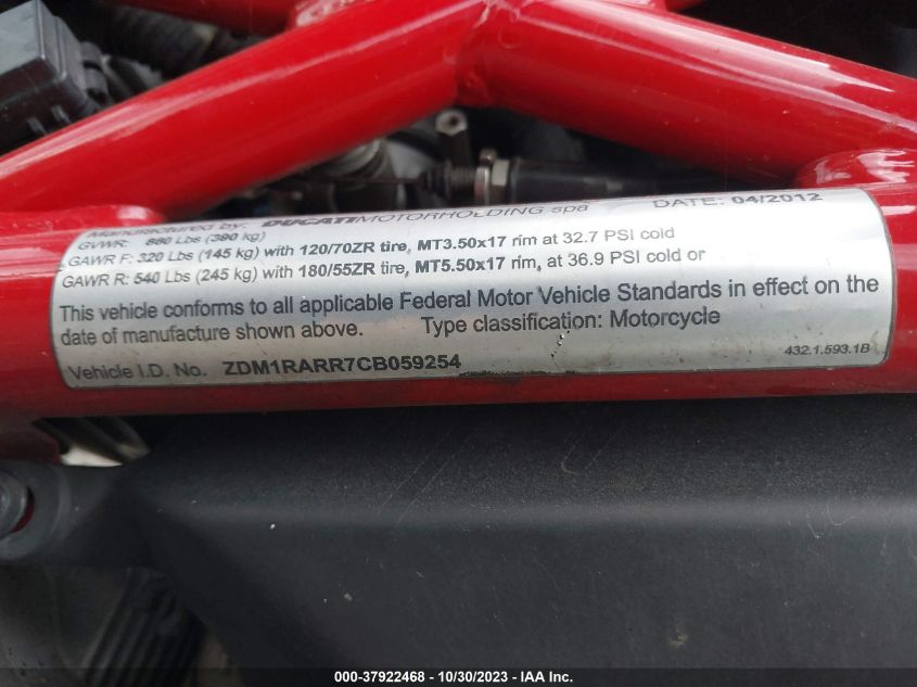 2012 DUCATI MONSTER 1110 - ZDM1RARR7CB059254