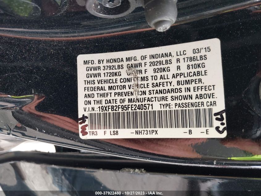 2015 HONDA CIVIC EX-L - 19XFB2F95FE240571