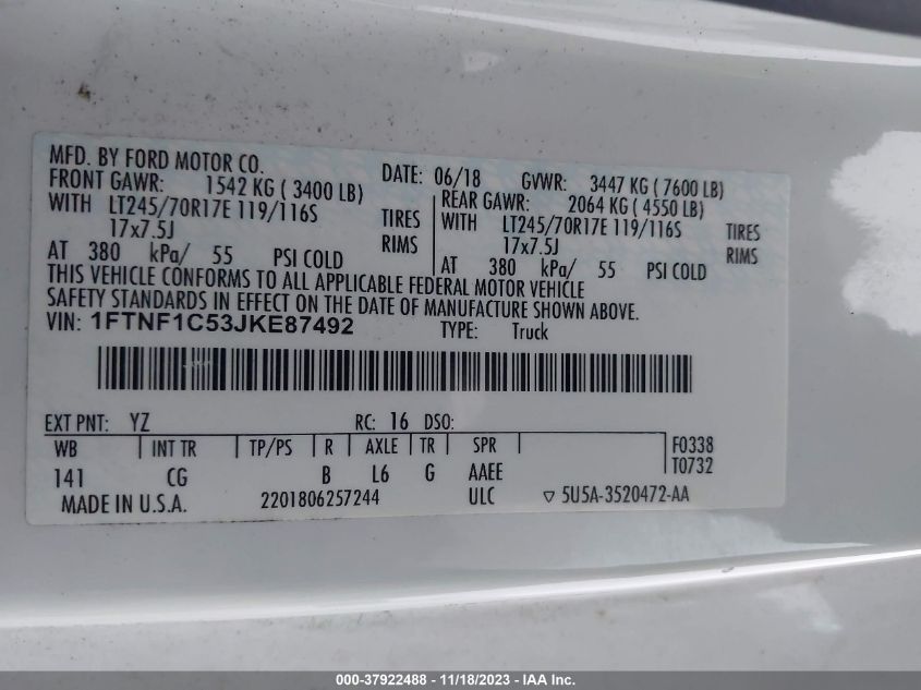 2018 FORD F-150 XL/XLT - 1FTNF1C53JKE87492