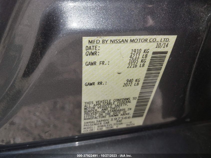 2015 NISSAN ALTIMA 2.5 S - 1N4AL3AP4FC197566