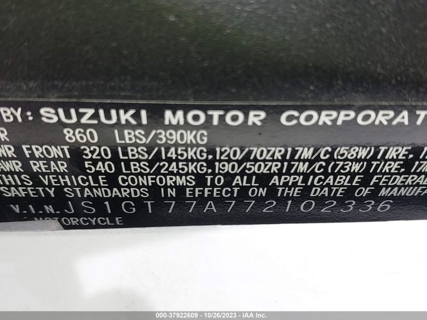 2007 SUZUKI GSX-R1000 JS1GT77A772102336