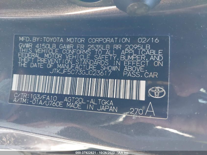 2016 TOYOTA SCION TC - JTKJF5C73GJ023617