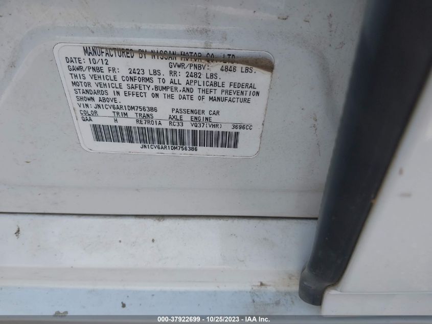 2013 INFINITI G37X JN1CV6AR1DM756386