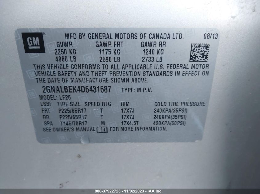 2013 CHEVROLET EQUINOX LS - 2GNALBEK4D6431687