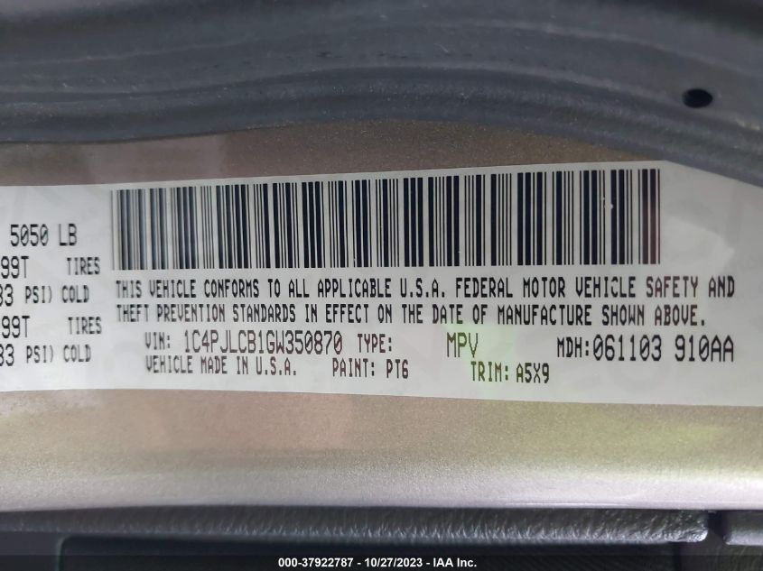 2016 JEEP CHEROKEE LATITUDE - 1C4PJLCB1GW350870