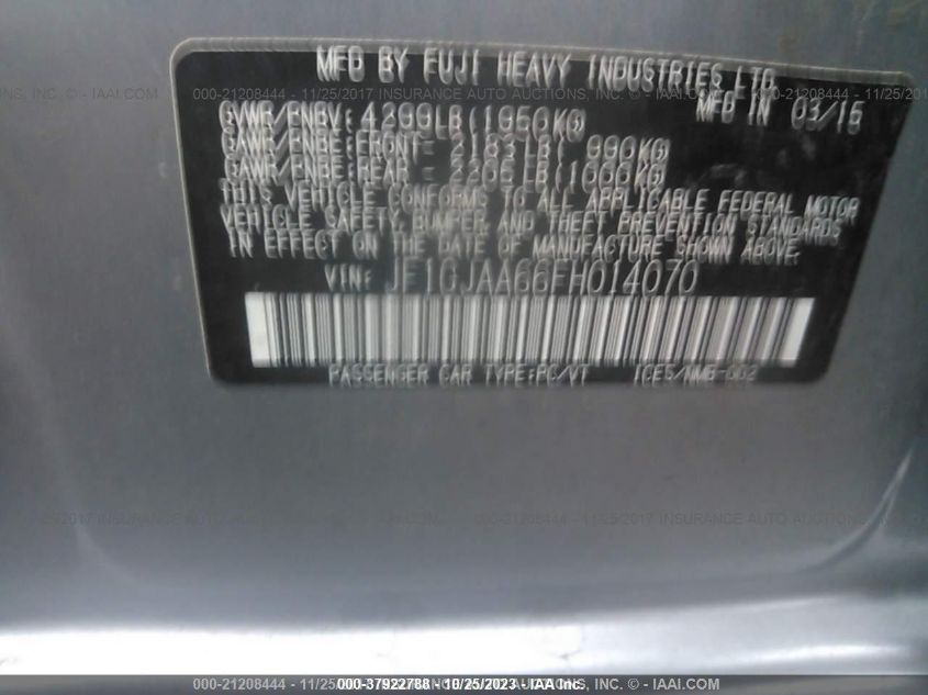 2015 SUBARU IMPREZA 2.0I JF1GJAA66FH014070