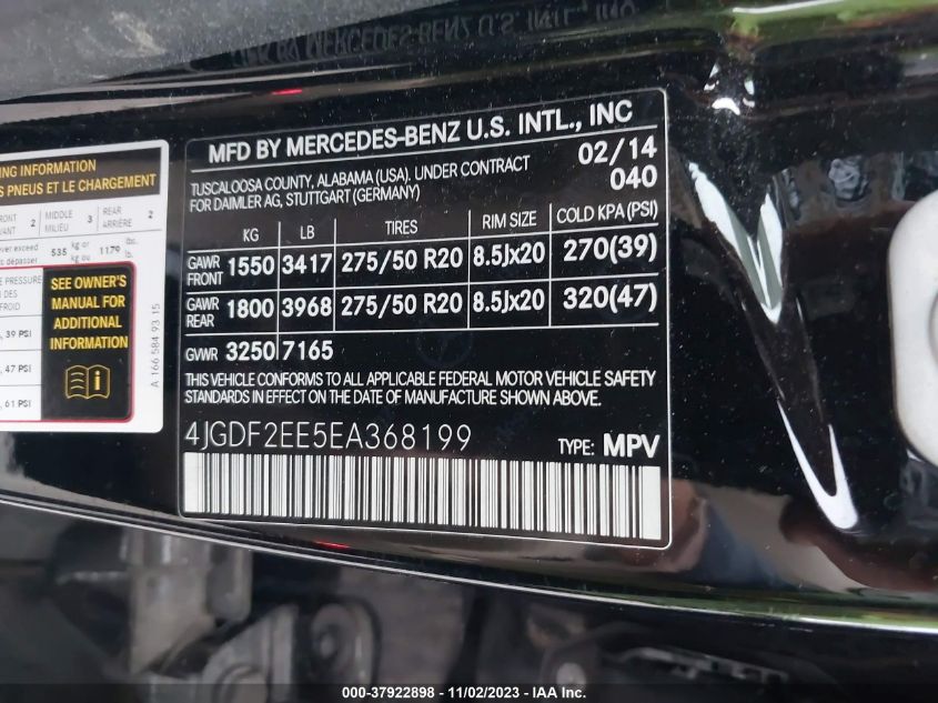 2014 MERCEDES-BENZ GL 350 BLUETEC 4JGDF2EE5EA368199
