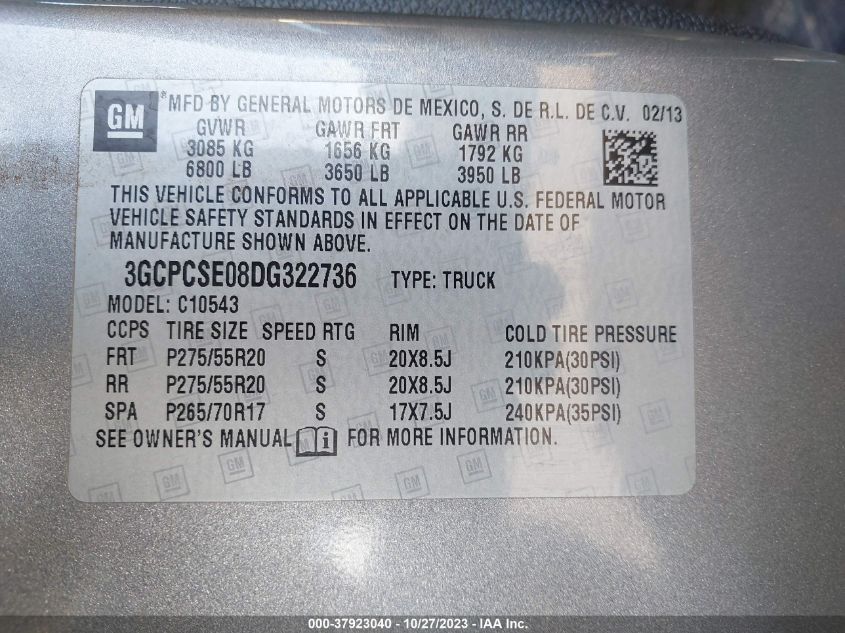2013 CHEVROLET SILVERADO 1500 LT - 3GCPCSE08DG322736