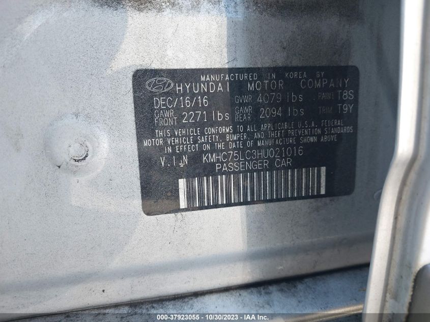 2017 HYUNDAI IONIQ HYBRID SEL - KMHC75LC3HU021016
