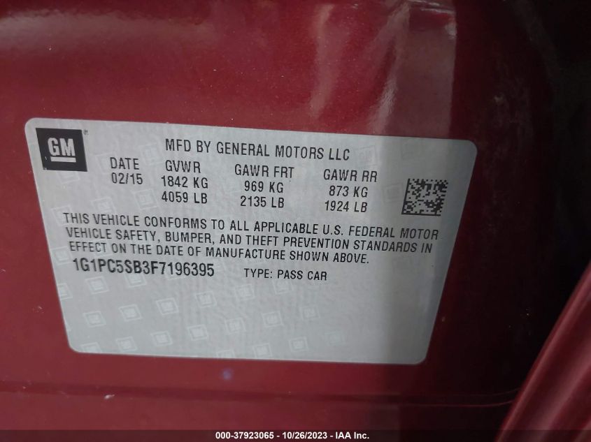 2015 CHEVROLET CRUZE LT - 1G1PC5SB3F7196395