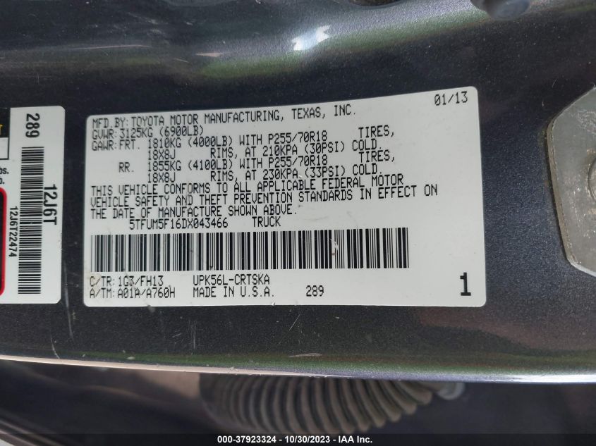 2013 TOYOTA TUNDRA GRADE 4.6L V8 - 5TFUM5F16DX043466