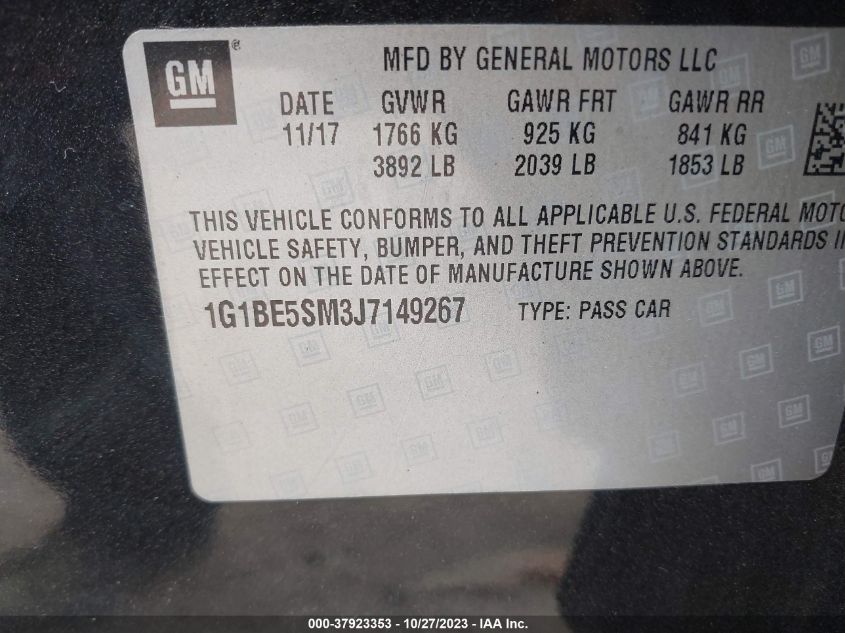 2018 CHEVROLET CRUZE LT - 1G1BE5SM3J7149267