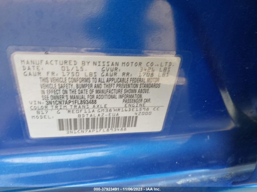 2015 NISSAN VERSA S PLUS - 3N1CN7AP1FL893488