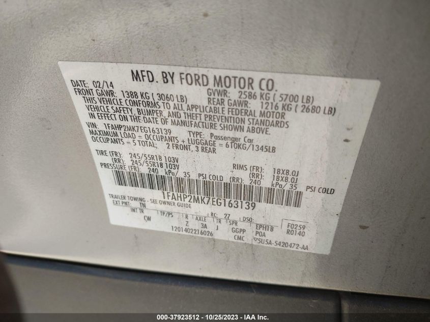 2014 FORD SEDAN POLICE INTERCEPTOR 1FAHP2MK7EG163139