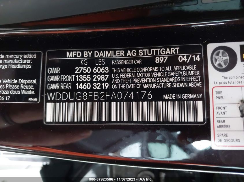 2015 MERCEDES-BENZ S 550 4MATIC WDDUG8FB2FA074176