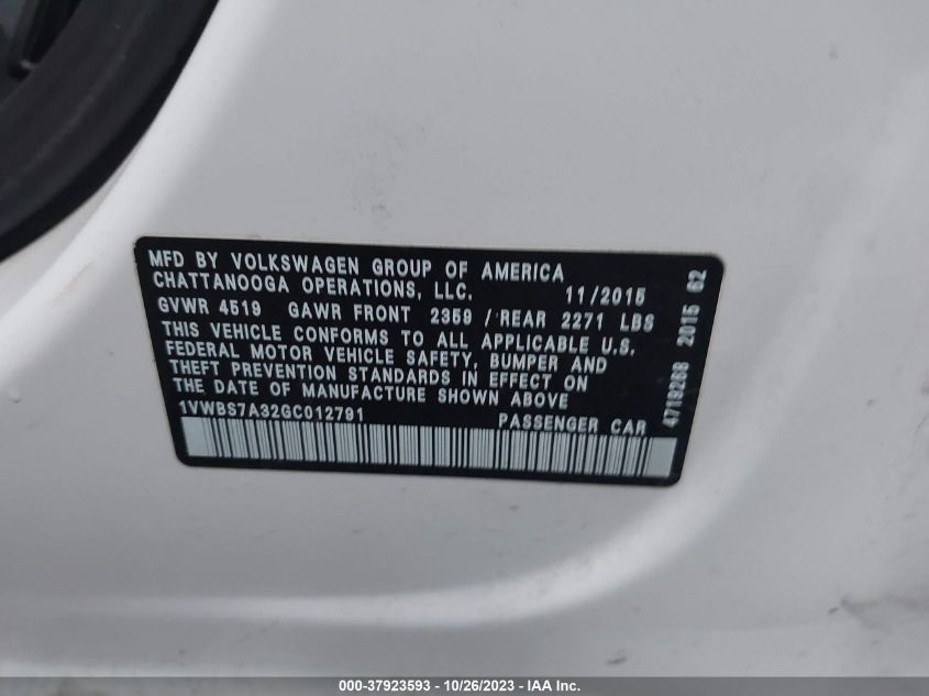 2016 VOLKSWAGEN PASSAT SE - 1VWBS7A32GC012791