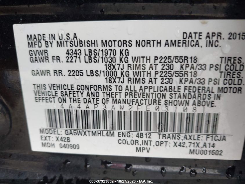 2015 MITSUBISHI OUTLANDER SPORT 2.4 ES - 4A4AP3AW2FE031081