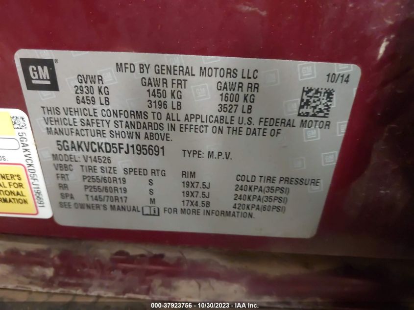 2015 BUICK ENCLAVE PREMIUM - 5GAKVCKD5FJ195691