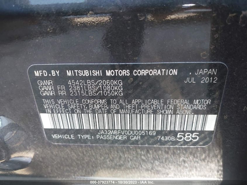 2013 MITSUBISHI LANCER EVOLUTION GSR JA32W8FV0DU005169