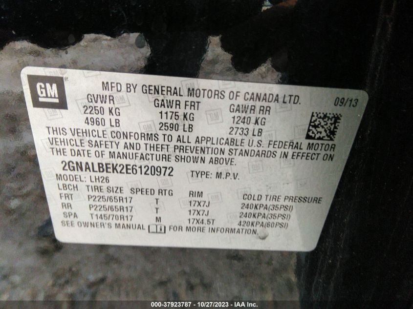 2014 CHEVROLET EQUINOX LT - 2GNALBEK2E6120972