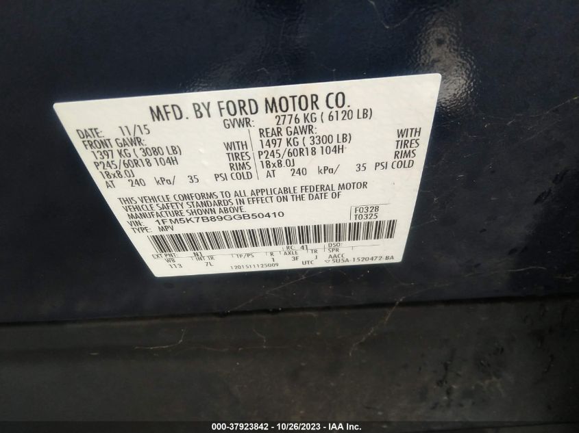 2016 FORD EXPLORER BASE - 1FM5K7B89GGB50410