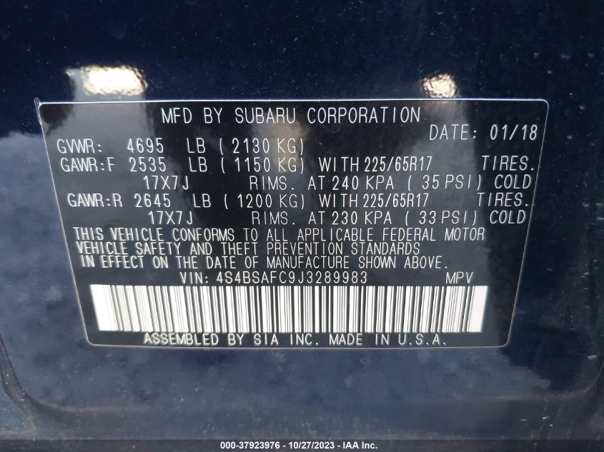 2018 SUBARU OUTBACK PREMIUM - 4S4BSAFC9J3289983