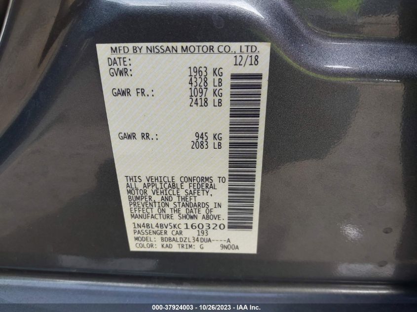 2019 NISSAN ALTIMA 2.5 S - 1N4BL4BV5KC160320