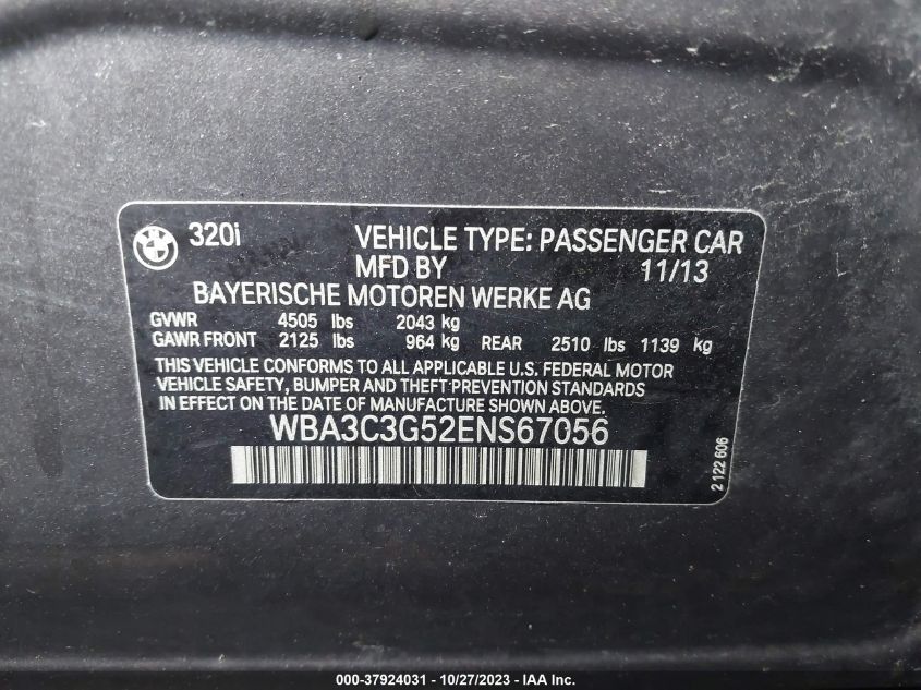 2014 BMW 320I XDRIVE WBA3C3G52ENS67056