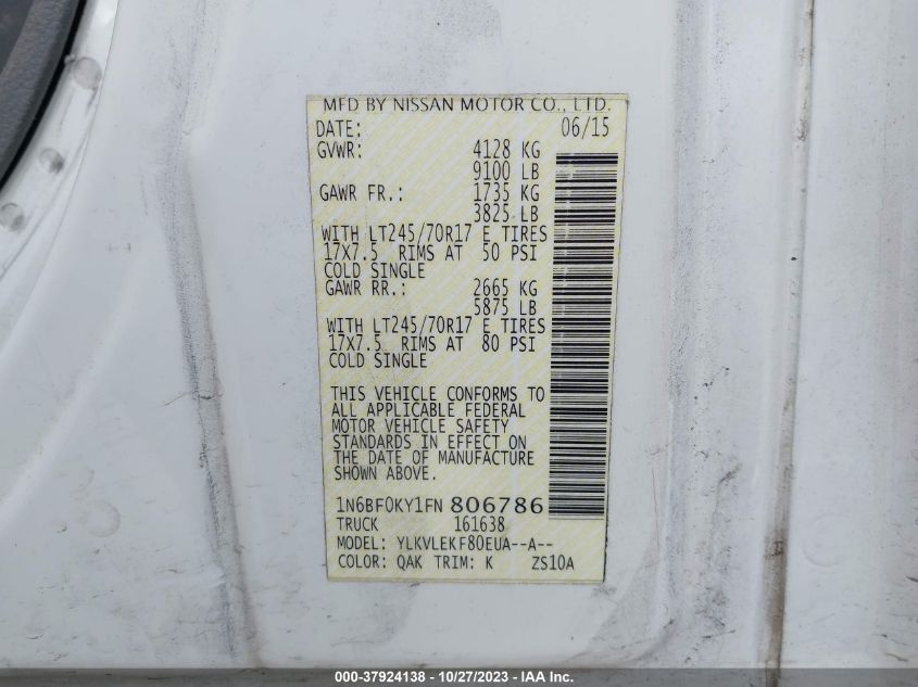 2015 NISSAN NV S/SV/SL 1N6BF0KY1FN806786