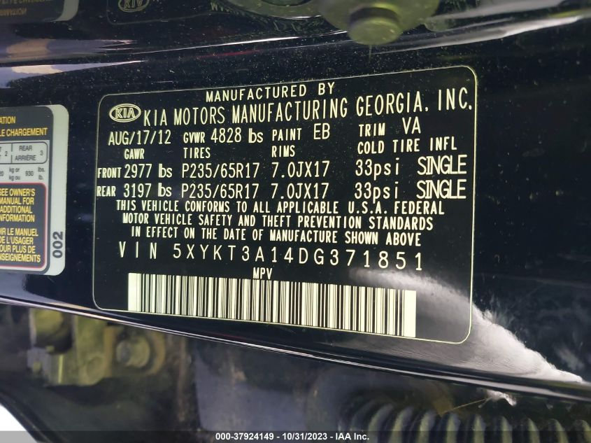2013 KIA SORENTO LX - 5XYKT3A14DG371851