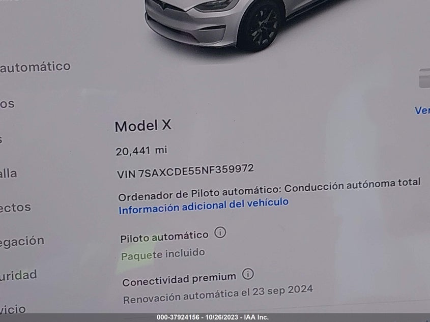 VIN 7SAXCDE55NF359972 2022 TESLA MODEL X